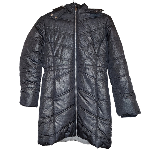 Calvin Klein black shimmer long puffer coat. Kids size Large (12/14). - Picture 5 of 15